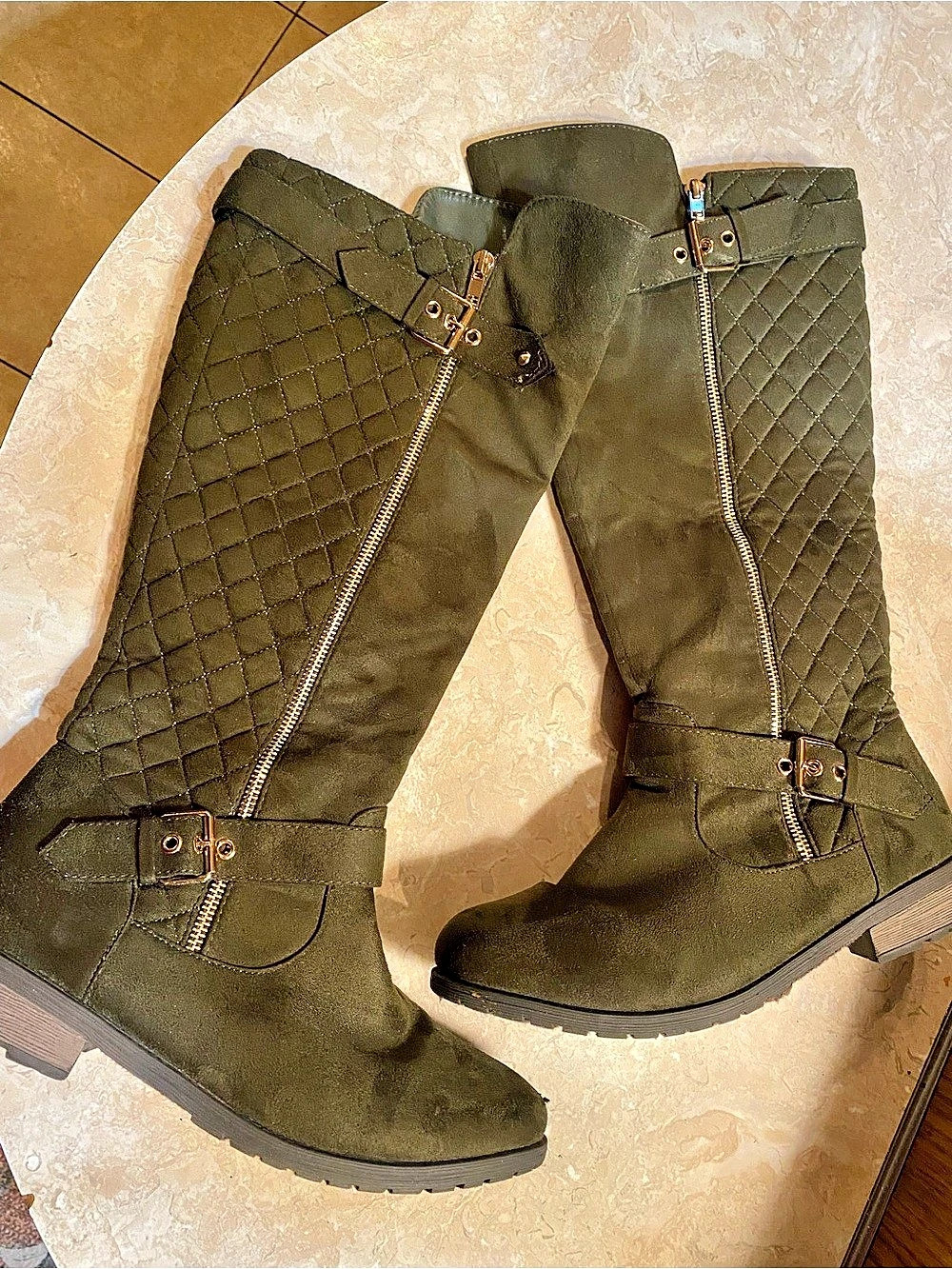 Quilted Tall Boots in Green